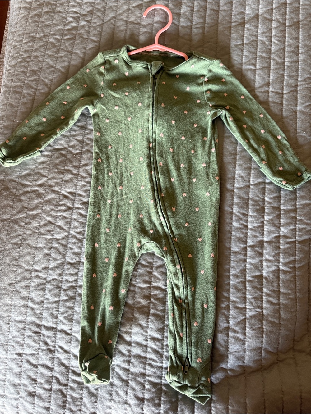 cloud island Green Heart-Print Zip Front Footed One-Piece